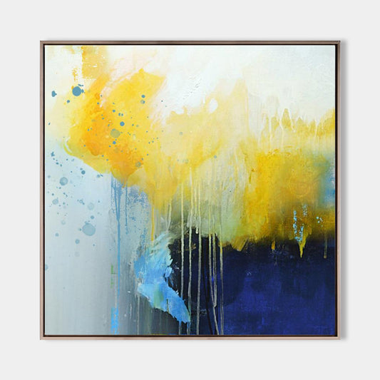 Vibrant Yellow Abstract Oil Painting for Modern Home Decor