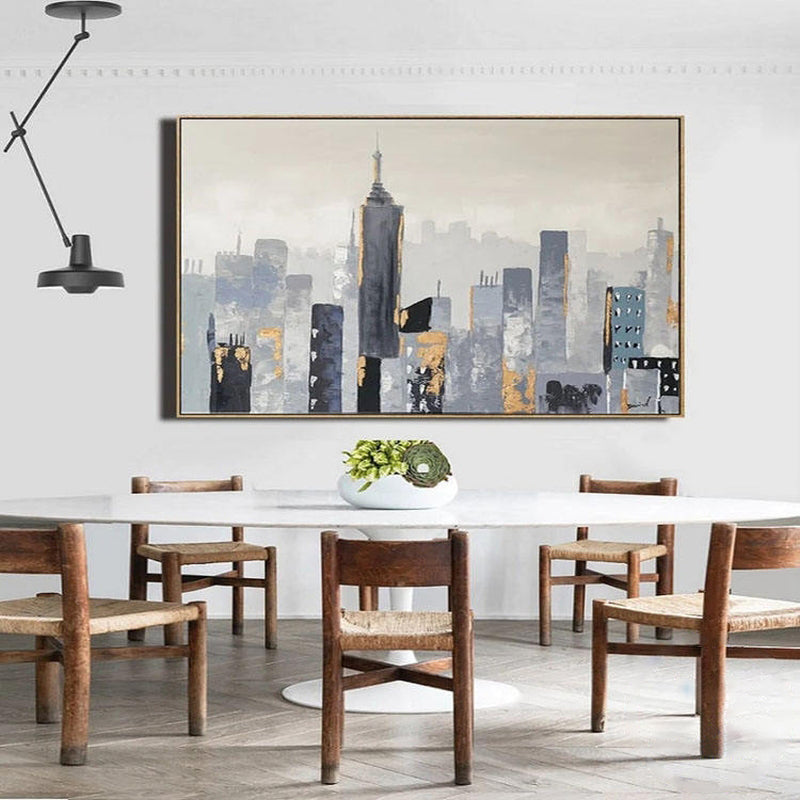 Urban Serenity: Contemporary Highrise Oil Painting for Modern Decor