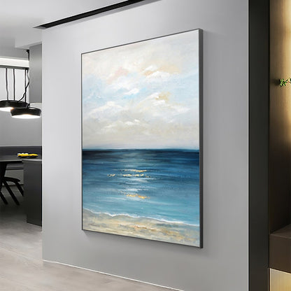 Tranquil Ocean Waves: Serene Coastal Oil Painting for Beach-Inspired Decor