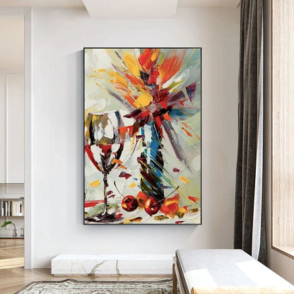 Vibrant Abstract Still Life with Wine Glass and Fruit for Modern Home Decor