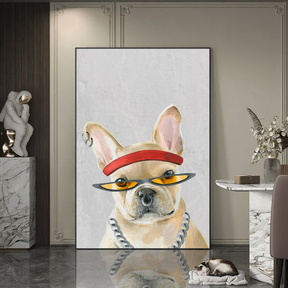 Stylish French Bulldog Portrait with Glasses and Headband for Modern Decor