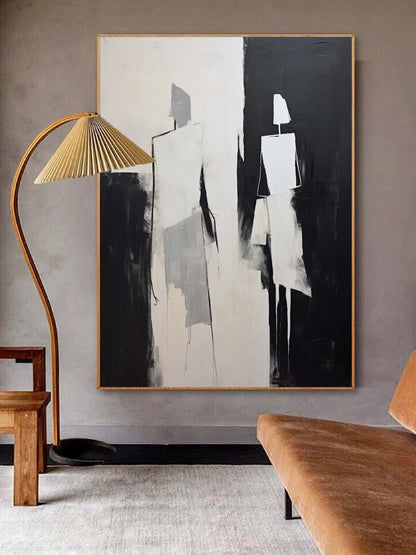 Abstract Black and White Oil Painting for Modern Home Decor