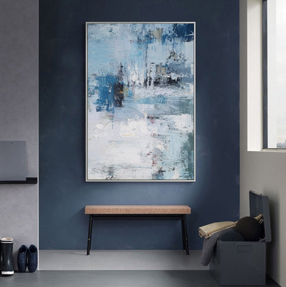 Serene Blue Abstract Oil Painting for Modern Home Decor