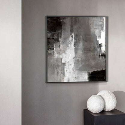 Monochrome Abstract Landscape Oil Painting in Black and White for Modern Decor