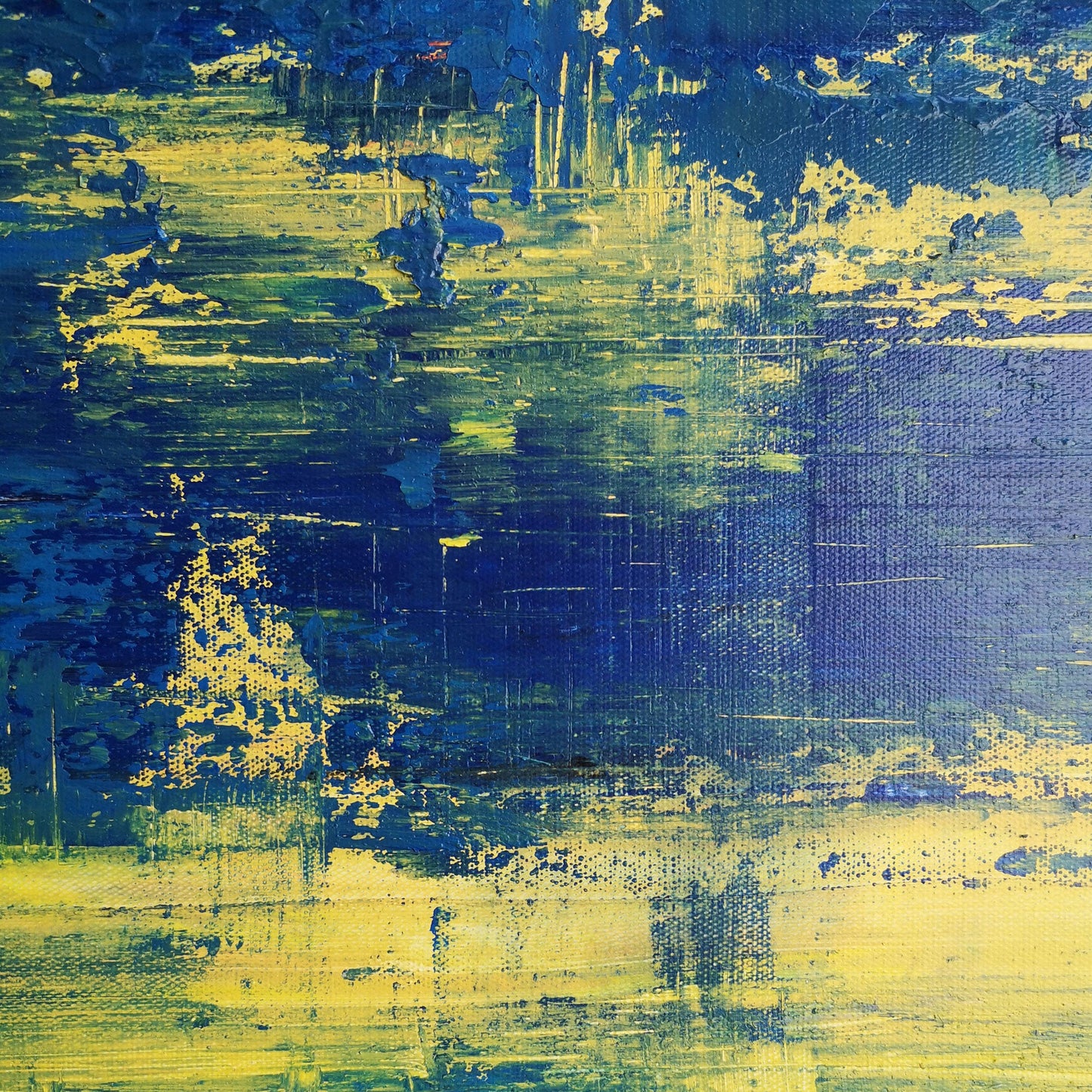 Vibrant Blue and Yellow Abstract Oil Painting for Modern Home Decor