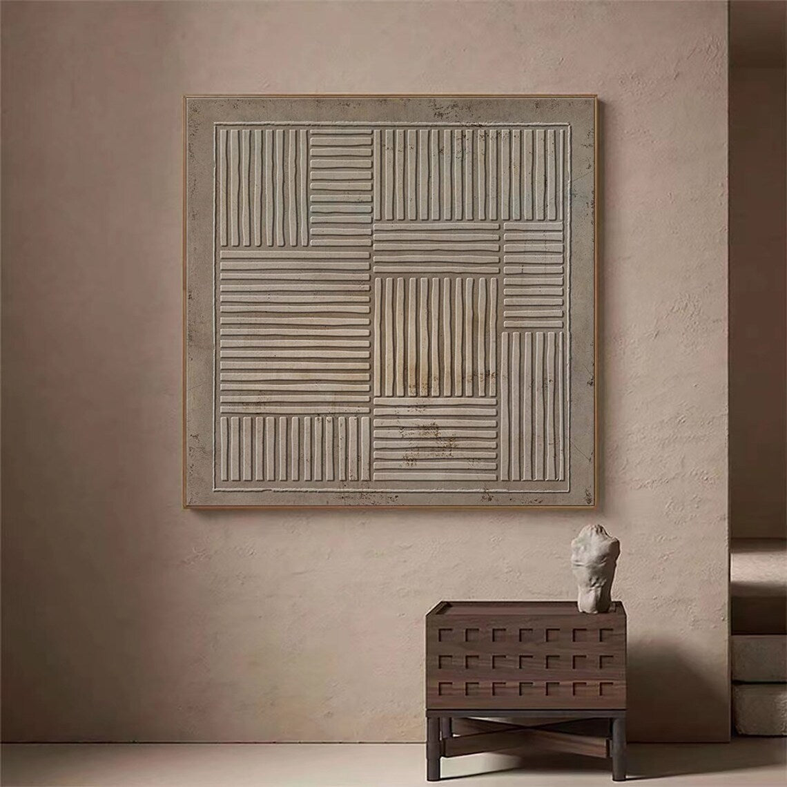 Textured Abstract Oil Painting: Harmony in Lines and Patterns for Modern Decor