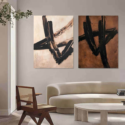 Contemporary Abstract Oil Painting Duo for Modern Home Décor