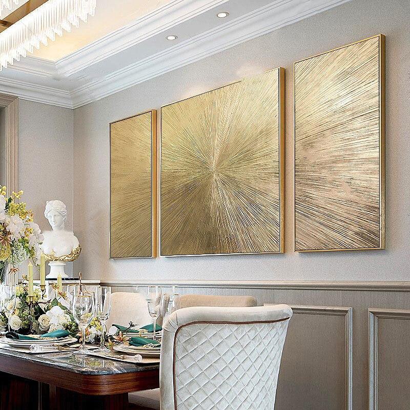 Radiant Golden Explosion: Modern Abstract Oil Painting for Stunning Home Décor