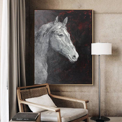 Stylish Black and White Horse Portrait Oil Painting for Modern Home Decor