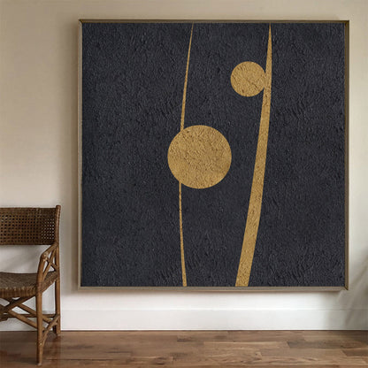 Elegant Black and Gold Abstract Minimalist Oil Painting for Modern Home Decor