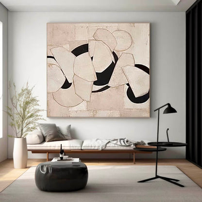 Modern Minimalist Oil Painting with Abstract Shapes and Neutral Tones