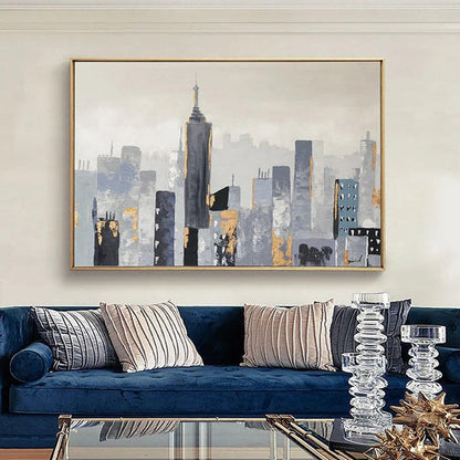 Urban Serenity: Contemporary Highrise Oil Painting for Modern Decor