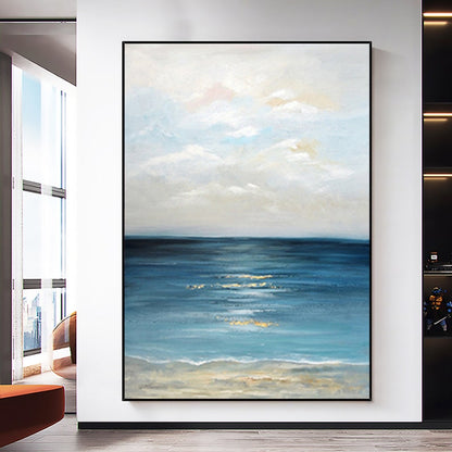 Tranquil Ocean Waves: Serene Coastal Oil Painting for Beach-Inspired Decor