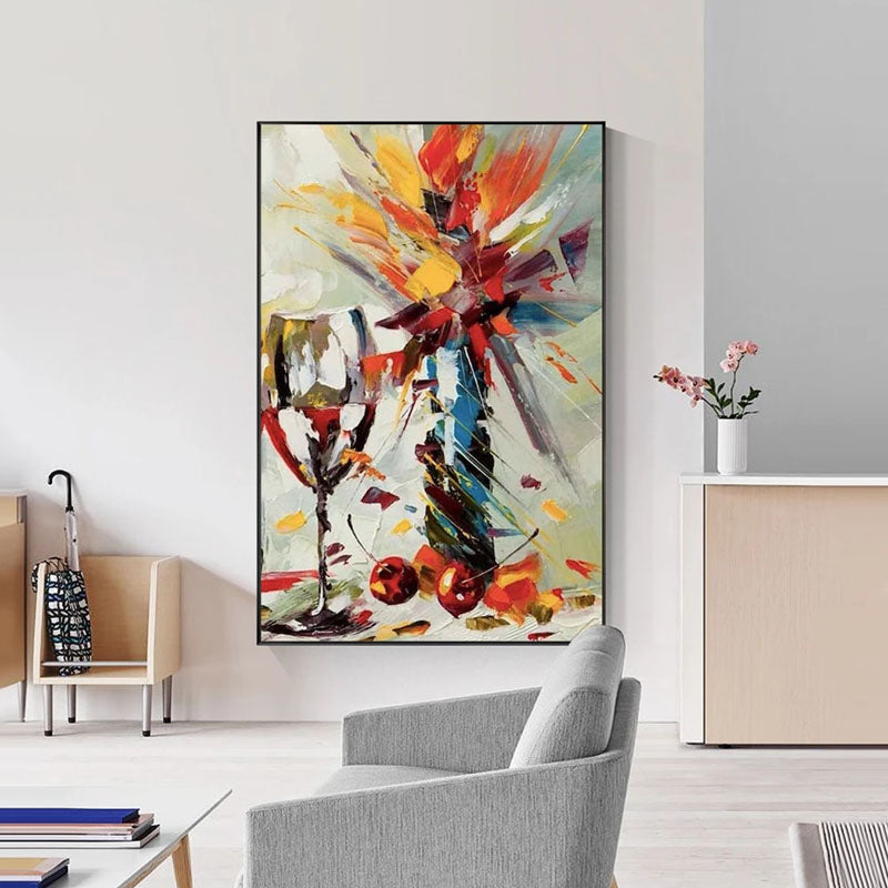 Vibrant Abstract Still Life with Wine Glass and Fruit for Modern Home Decor