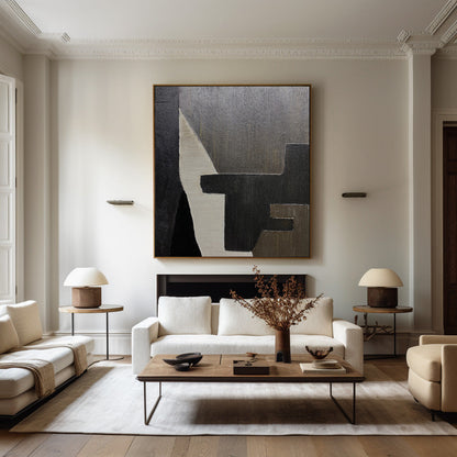 Contemporary Black and Brown Abstract Oil Painting for Modern Home Decor