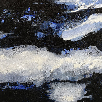 Ocean Depths Abstract Oil Painting in Striking Blue and Black Tones
