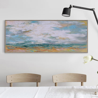 Vivid Coastal Dreamscape Oil Painting with Waves and Dramatic Clouds
