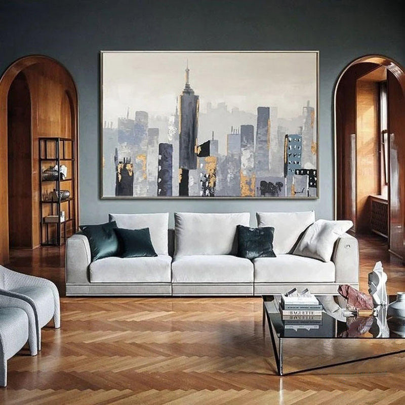 Urban Serenity: Contemporary Highrise Oil Painting for Modern Decor