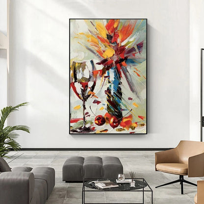 Vibrant Abstract Still Life with Wine Glass and Fruit for Modern Home Decor