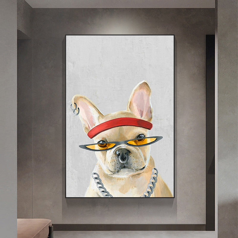 Stylish French Bulldog Portrait with Glasses and Headband for Modern Decor