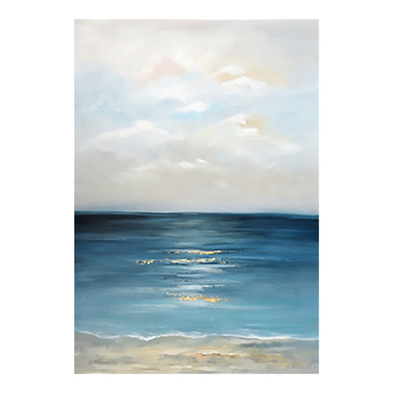 Tranquil Ocean Waves: Serene Coastal Oil Painting for Beach-Inspired Decor