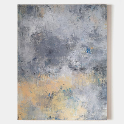 Contemporary Grey and Yellow Abstract Oil Painting for Modern Home Decor