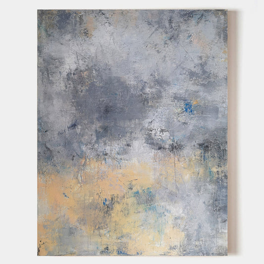Contemporary Grey and Yellow Abstract Oil Painting for Modern Home Decor