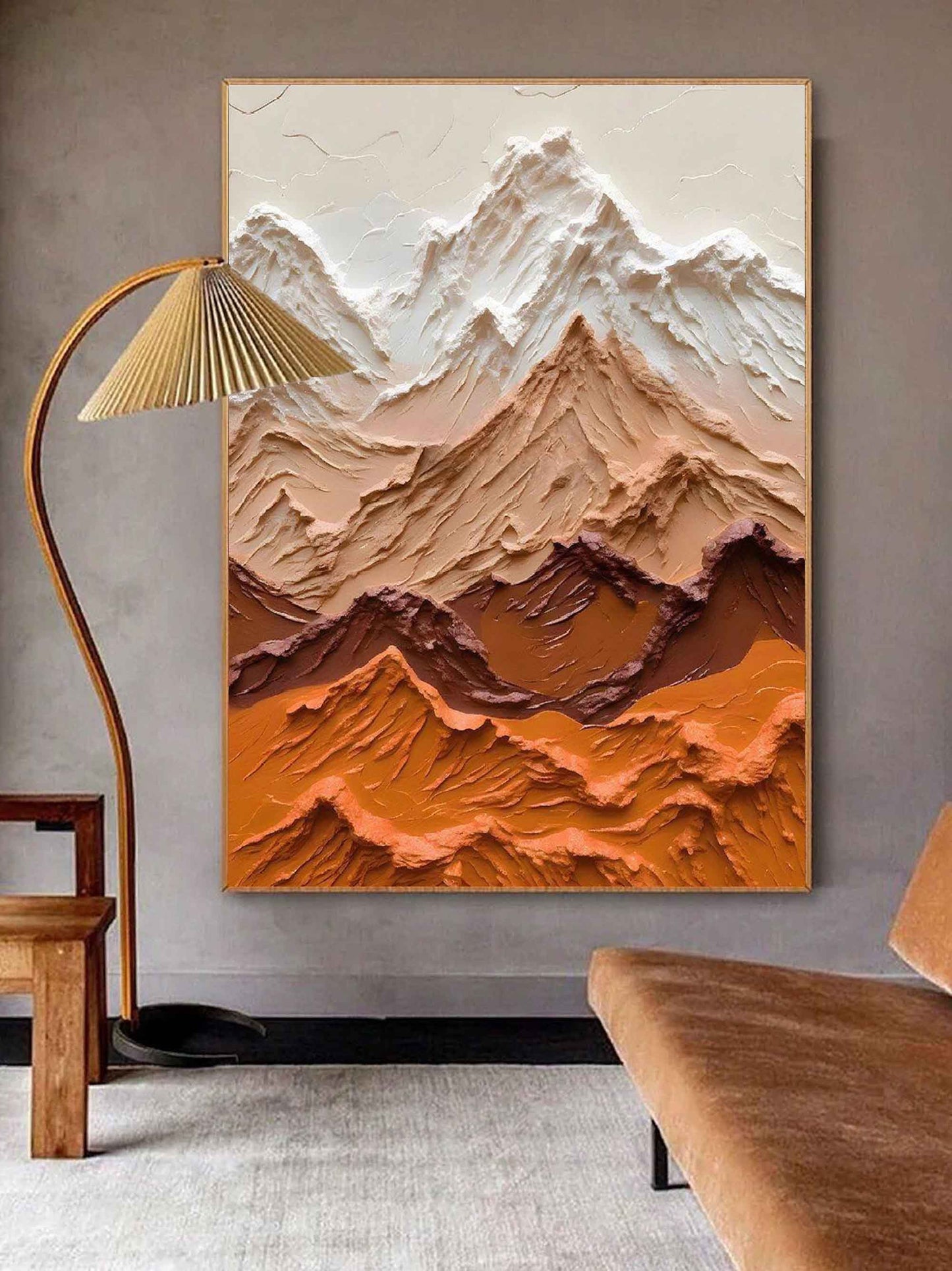 Textured Mountain Landscape Oil Painting in Warm Earth Tones