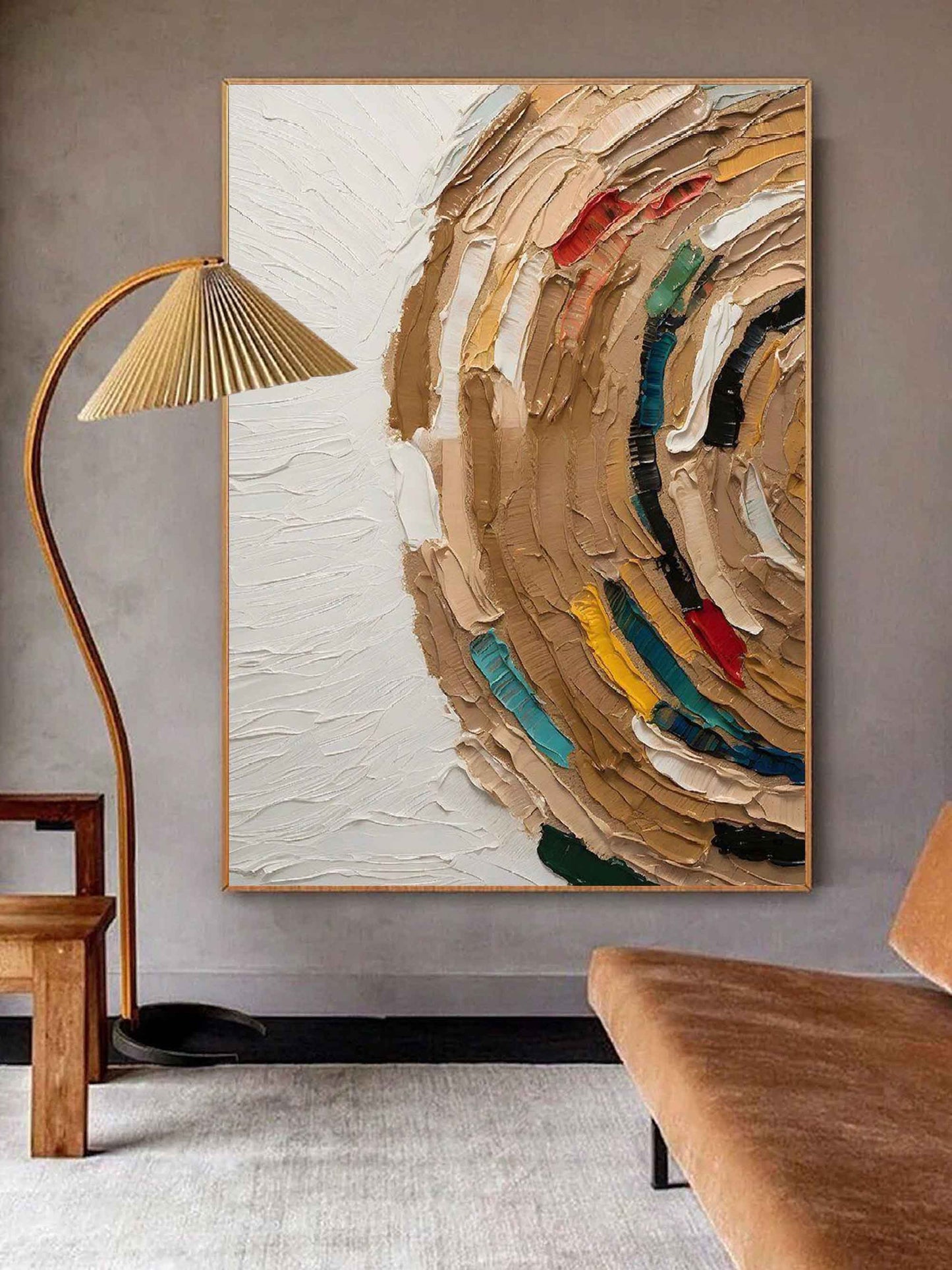 Vibrant Abstract Oil Painting with Textured Swirls and Rich Earthy Tones