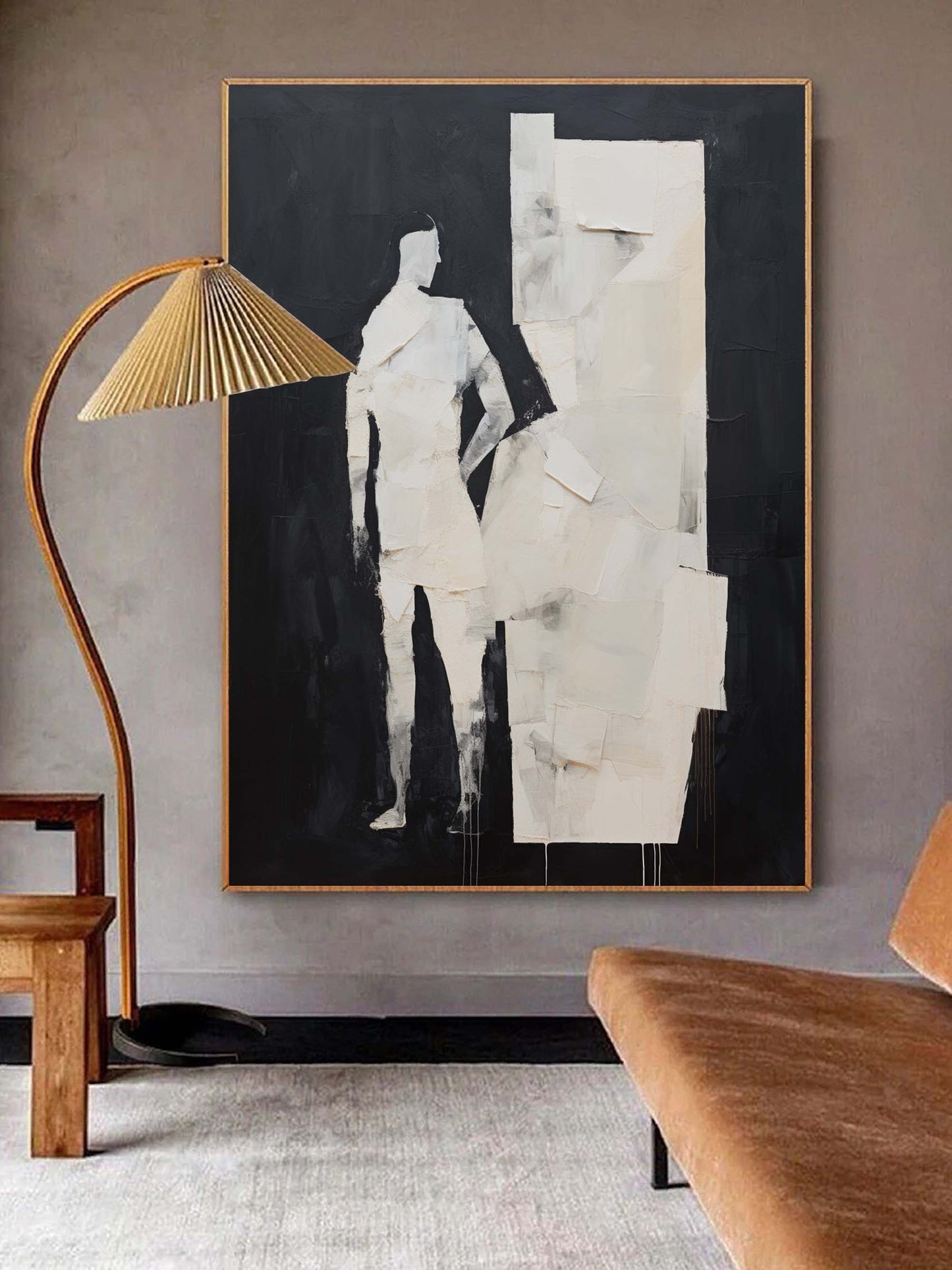 Modern Abstract Oil Painting - Minimalist Figure with Bold Textures