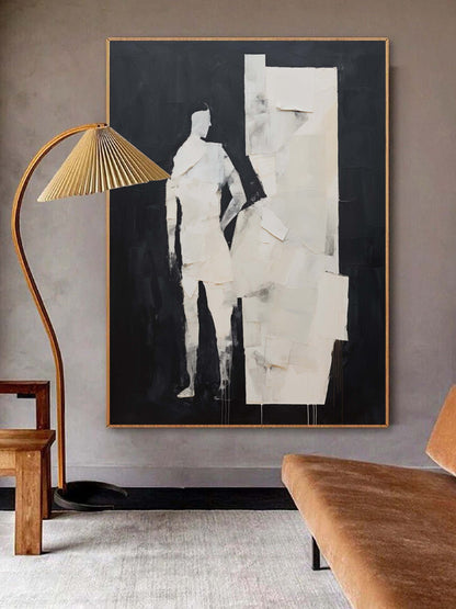 Modern Abstract Oil Painting - Minimalist Figure with Bold Textures