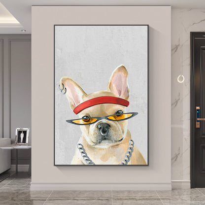 Stylish French Bulldog Portrait with Glasses and Headband for Modern Decor