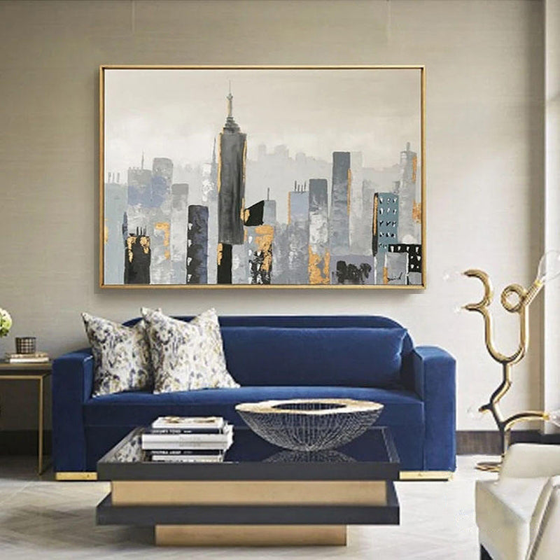 Urban Serenity: Contemporary Highrise Oil Painting for Modern Decor