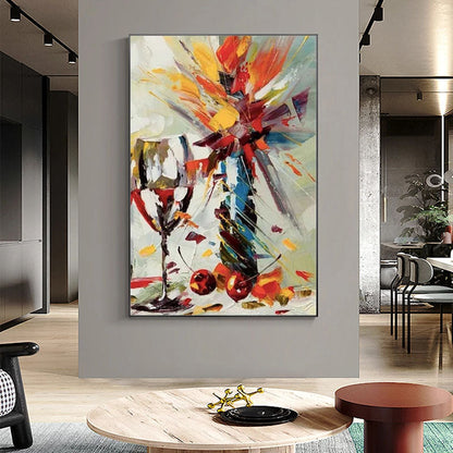 Vibrant Abstract Still Life with Wine Glass and Fruit for Modern Home Decor