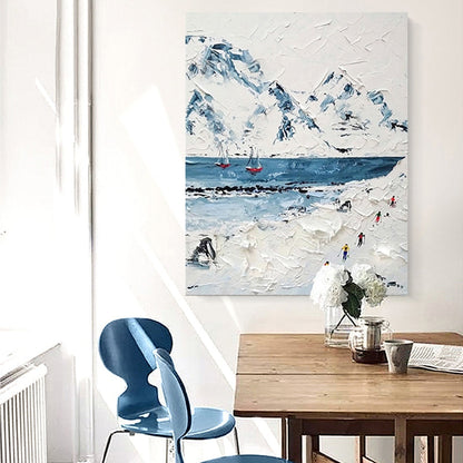 Serene Winter Landscape in Fjords with Snowy Mountains and Sailing Boats