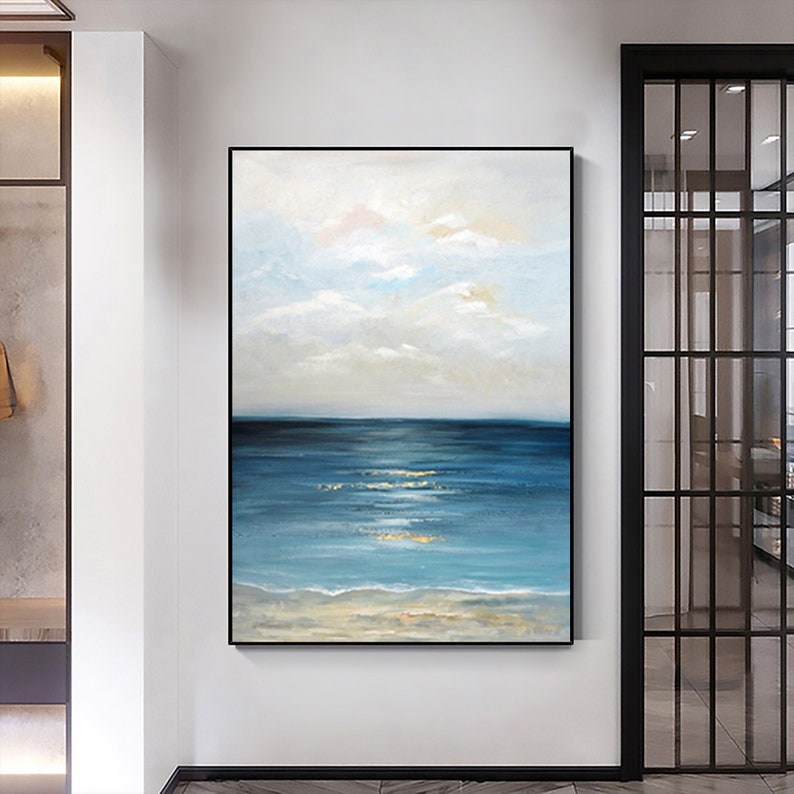 Tranquil Ocean Waves: Serene Coastal Oil Painting for Beach-Inspired Decor