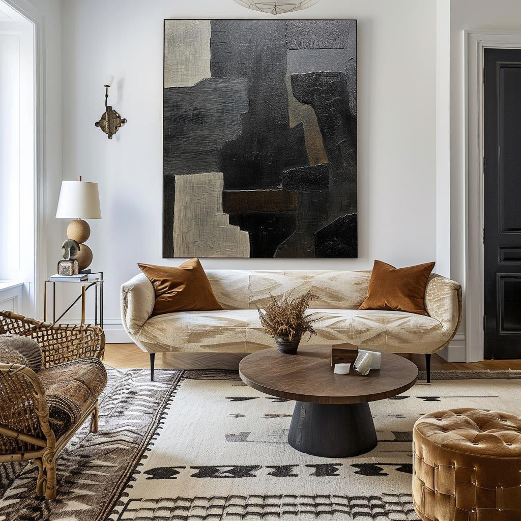 Contemporary Black Abstract Oil Painting for Modern Art Lovers