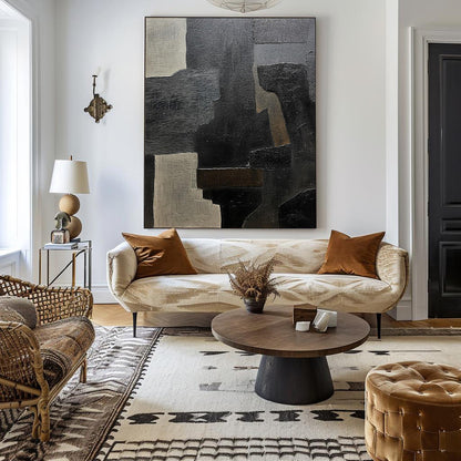 Contemporary Black Abstract Oil Painting for Modern Art Lovers