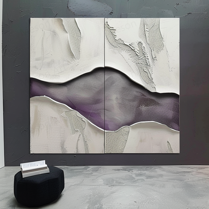 Abstract Purple and White Panoramic Oil Painting Two-Piece Set for Modern Decor