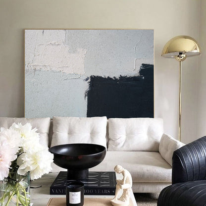 Contemporary Minimalist Abstract Oil Painting in Black and White Tones