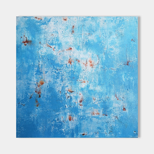 Vibrant Blue and Rust Abstract Oil Painting for Modern Home Decor