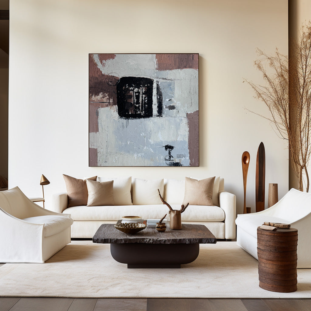 Contemporary Abstract Oil Painting with Neutral Tones for Modern Decor