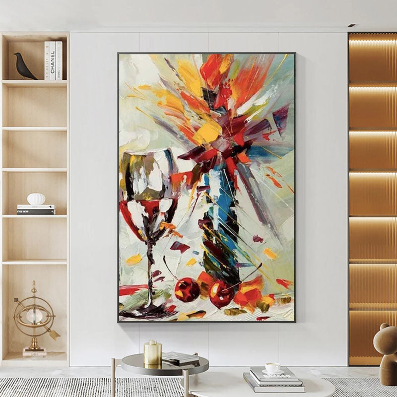 Vibrant Abstract Still Life with Wine Glass and Fruit for Modern Home Decor