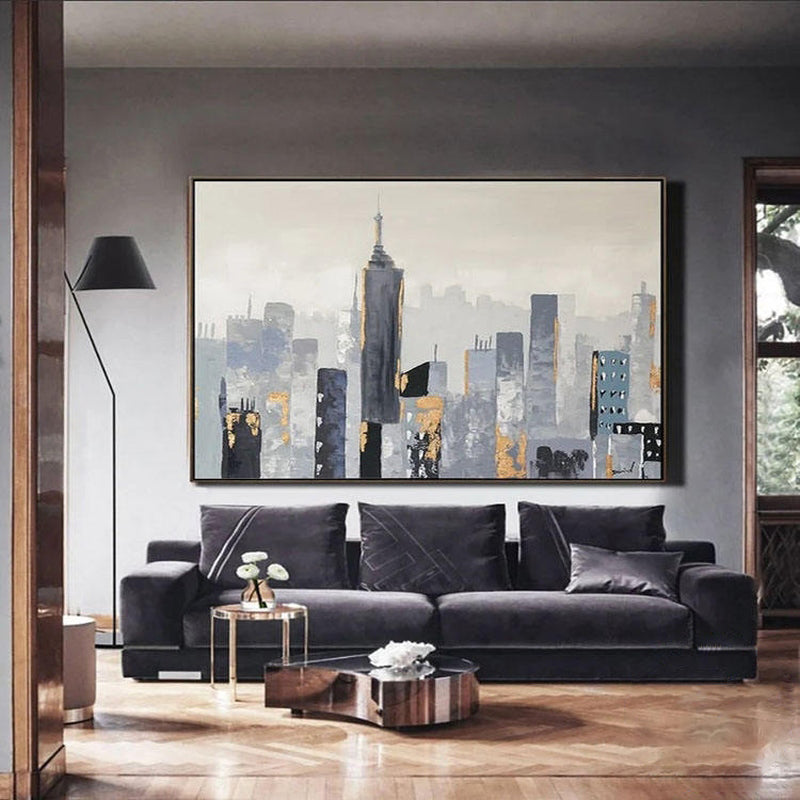 Urban Serenity: Contemporary Highrise Oil Painting for Modern Decor