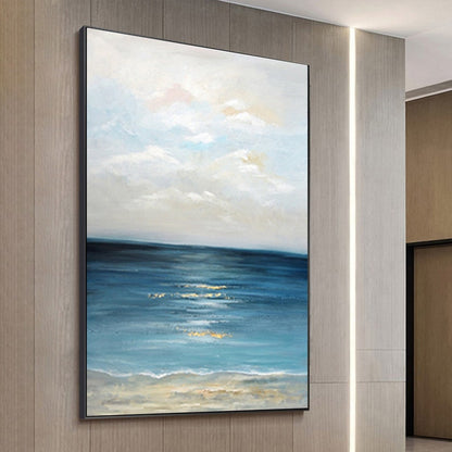 Tranquil Ocean Waves: Serene Coastal Oil Painting for Beach-Inspired Decor