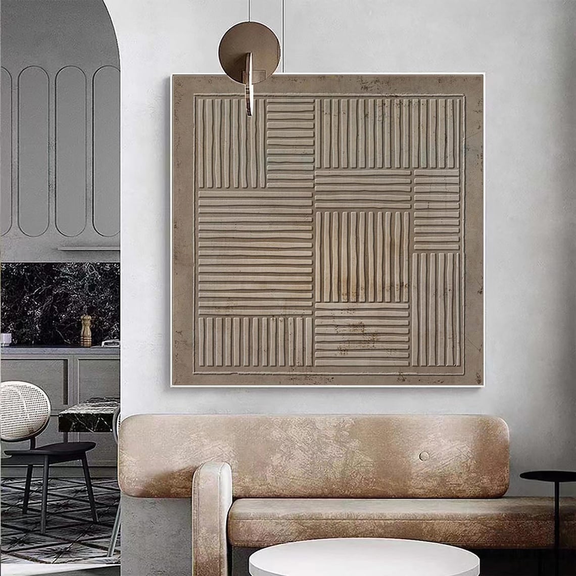 Textured Abstract Oil Painting: Harmony in Lines and Patterns for Modern Decor