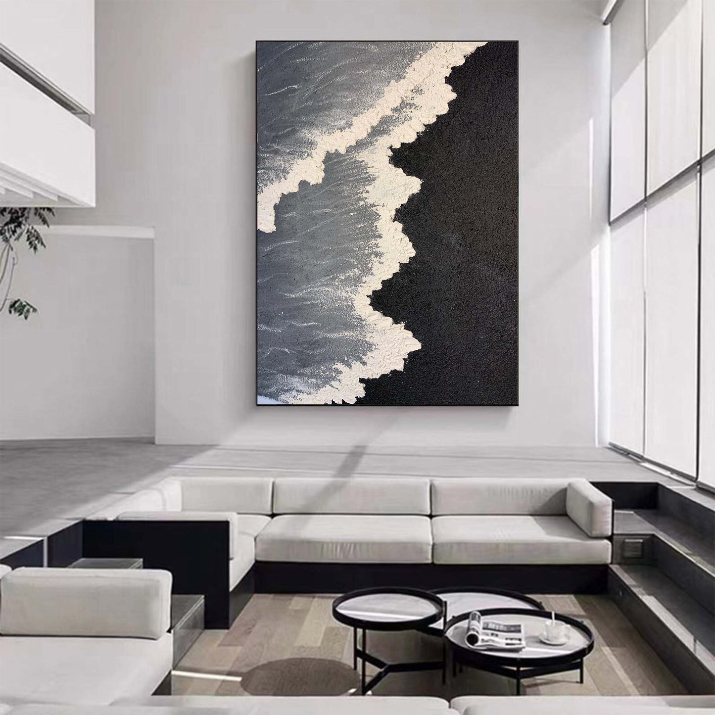 Abstract Minimalist Beach Scene in Monochrome Oil Painting