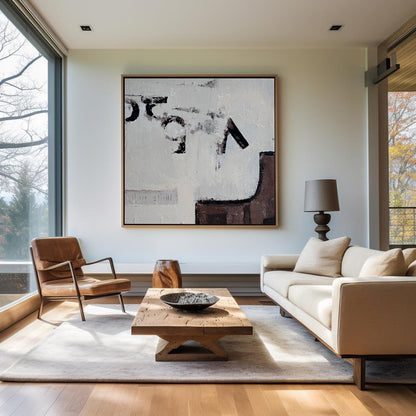 Contemporary Abstract Oil Painting with Neutral Tones and Textured Depth