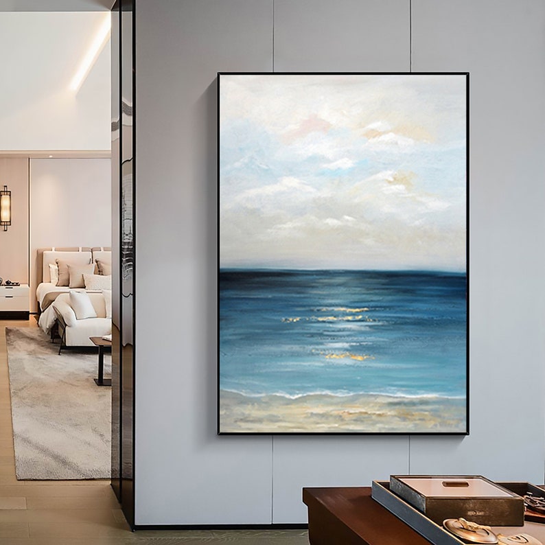 Tranquil Ocean Waves: Serene Coastal Oil Painting for Beach-Inspired Decor