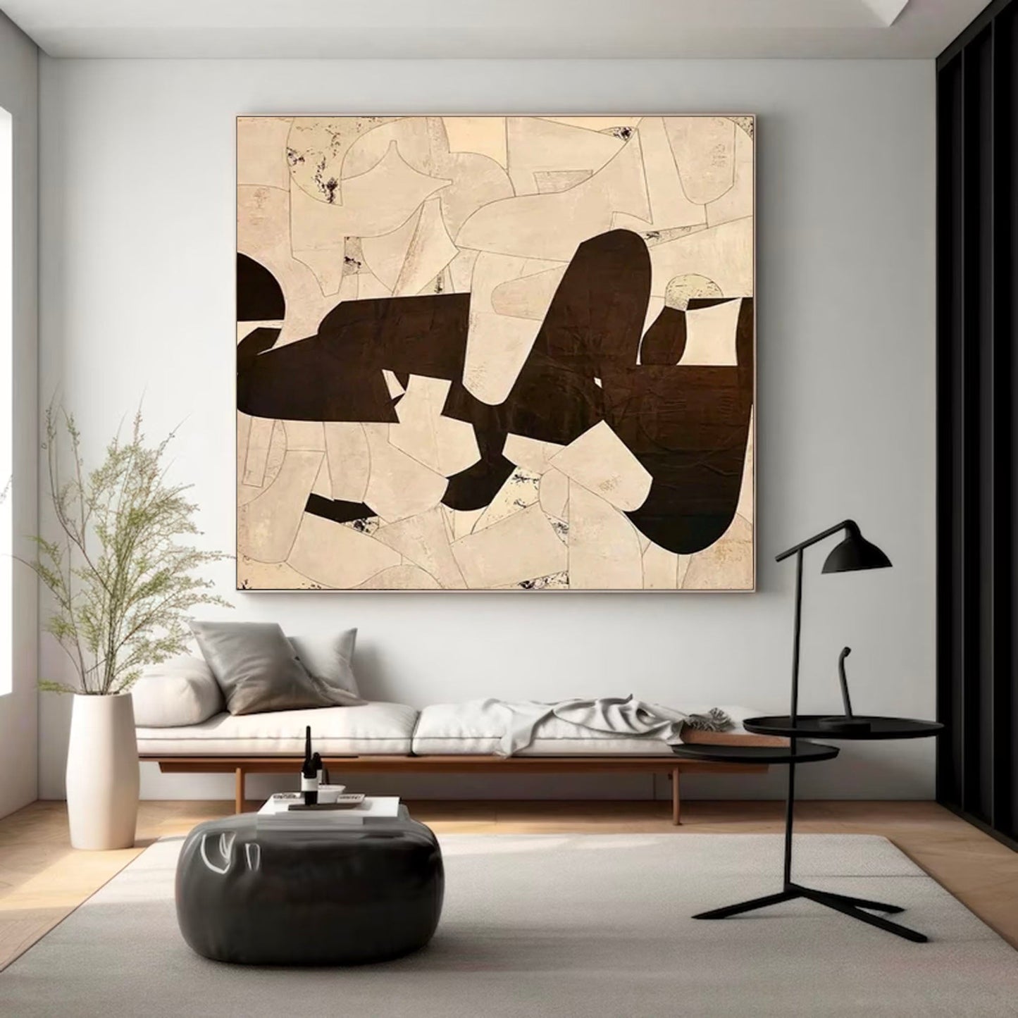 Contemporary Minimalist Abstract Oil Painting in Neutral Tones for Modern Spaces